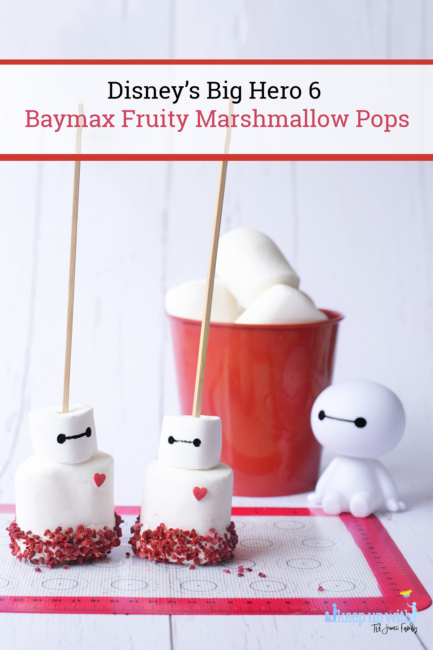 Image shows how to make Disney's Big Hero 6 Baymax Fruity Marshmallow Pops. Image by Keep Up With The Jones Family.