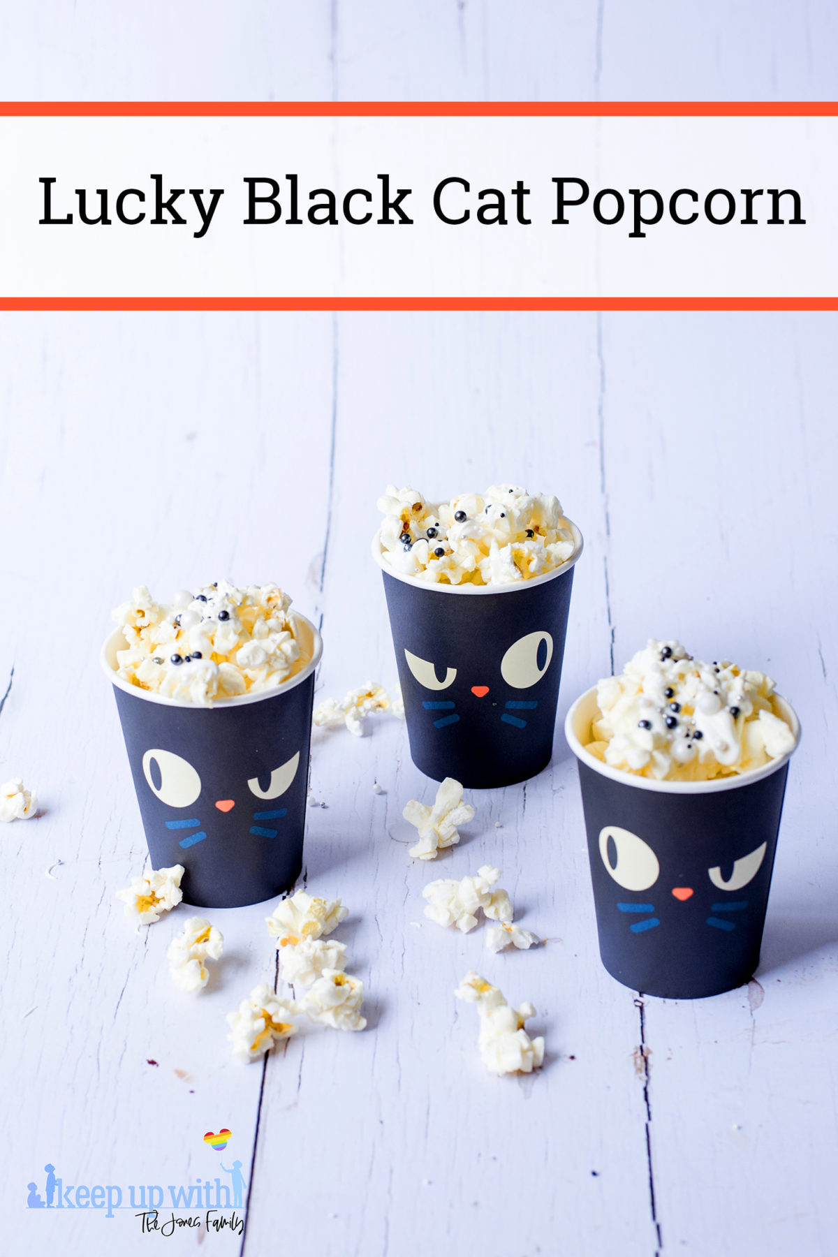 Image shows Hocus Pocus Popcorn in three Thackery Binx black cat cups